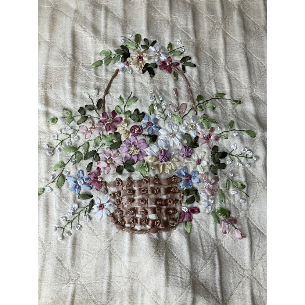 Vintage Pillowcases Set Ribbon Floral Embroidery Stitching Cottagecore Granny